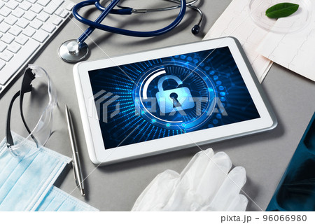 Web security and technology concept with tablet pc on table 96066980