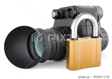 Night vision monocular with padlock, 3D rendering Night vision monocular with padlock, 3D rendering 96067178