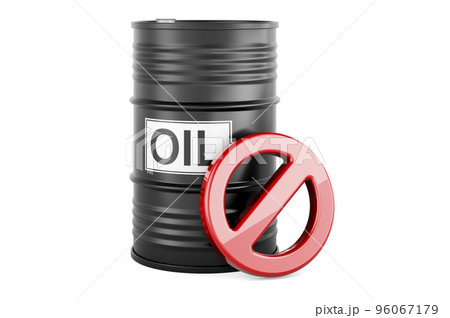 Oil barrel with prohibited symbol, 3D rendering 96067179