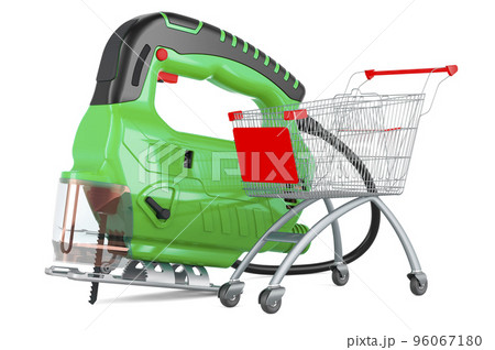 Power jigsaw with shopping cart, 3D rendering 96067180