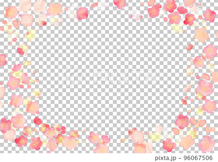 水彩で描いた紅梅のふんわりフレーム 96067506