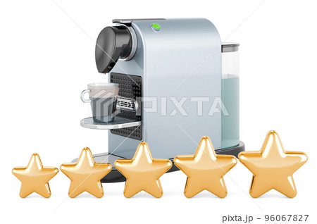Customer rating of coffee pod machine, concept. 3D rendering Customer rating of coffee pod machine, concept. 3D rendering 96067827