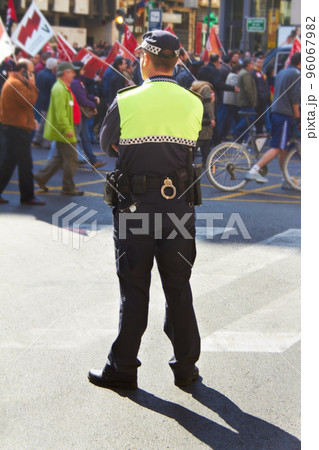 Nothing is going down today. Shot of police at a protest. 96067982