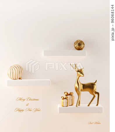 3D abstract Christmas light background with beige Christmas decorations 3D abstract Christmas light background with beige Christmas decorations 96068144