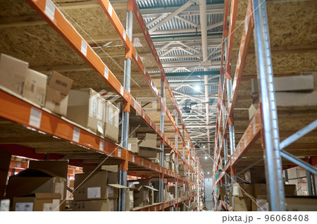 Goods in shipping cartons on the stockhouse shelves Goods in shipping cartons on the stockhouse shelves 96068408