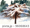 Tree in snow, winter landscape. Hand drawn watercolor illustration. Abstarct. Can be used for Christmas holiday postcards, posters, wallpaper, websites, printing products, travel agences 96068643