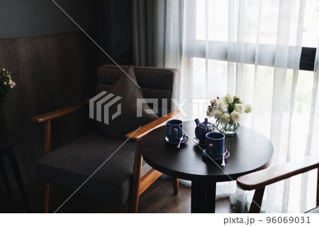 Wooden black and grey modern table and desk in bedroom Wooden black and grey modern table and desk in bedroom 96069031