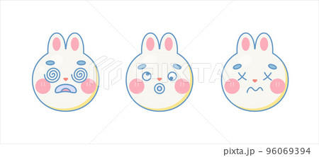 tired and dizzy cute rabbit emoji faces set. Isolated on white background. Vector cartoon Illustration. 96069394