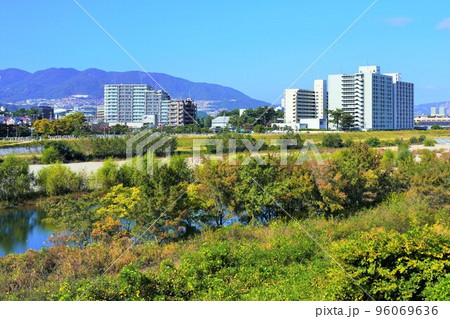 秋の武庫川と西宮方面の眺め（尼崎市内より） 96069636
