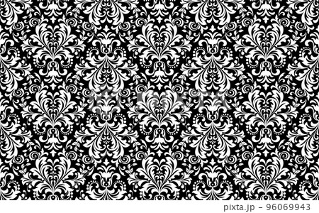 Wallpaper in the style of Baroque. Seamless vector background. White and black floral ornament. Graphic pattern for fabric, wallpaper, packaging. Ornate Damask flower ornament Wallpaper in the style of Baroque. Seamless vector background. White and black floral ornament. Graphic pattern for fabric, wallpaper, packaging. Ornate Damask flower ornament 96069943