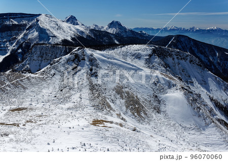 冬の八ヶ岳連峰・天狗岳から見る八ヶ岳主峰群と南アルプス 96070060
