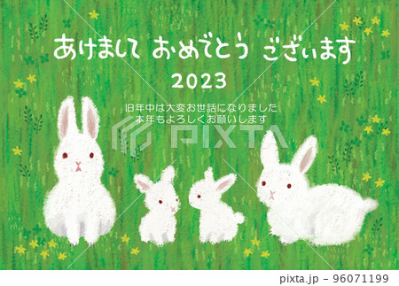 年賀状、2023年、卯年(横位置、日本語) 年賀状、2023年、卯年(横位置、日本語) 96071199