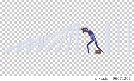 ドミノが倒れるのを全力で阻止するビジネスマンのイラスト素材 96071201