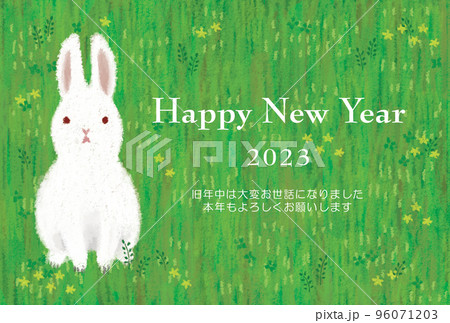 年賀状、2023年、卯年(横位置、英語) 年賀状、2023年、卯年(横位置、英語) 96071203