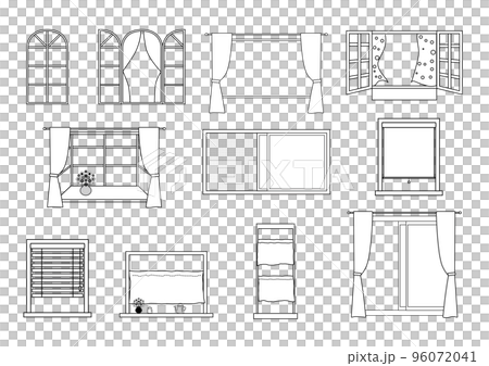 Simple line drawing window illustration set Simple line drawing window illustration set 96072041