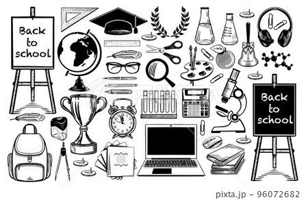Back to school line icons sketch vector 96072682