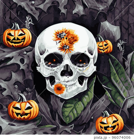 Human skull, exotic tropical flowers. Day of the dead skulls and flowers, vintage vector illustration Typographic poster inspiration, hand drawn t-shirt style. Skull and roses Human skull, exotic tropical flowers. Day of the dead skulls and flowers, vintage vector illustration Typographic poster inspiration, hand drawn t-shirt style. Skull and roses 96074006