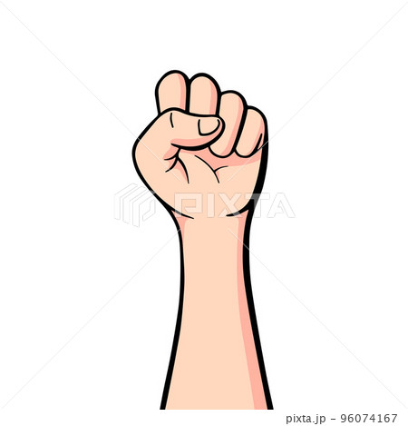 Demonstration, revolution, protest raised arm fist with copy space. Arm silhouette struggle for rights Demonstration, revolution, protest raised arm fist with copy space. Arm silhouette struggle for rights 96074167