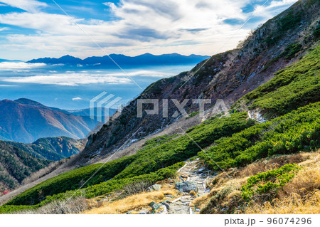 長野県の中央アルプス木曽駒ヶ岳極楽平から見る南アルプス 96074296