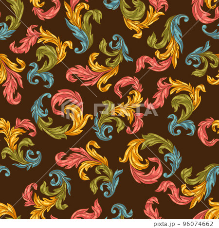 Decorative floral seamless pattern in baroque style. Colorful curling plant. Decorative floral seamless pattern in baroque style. Colorful curling plant. 96074662