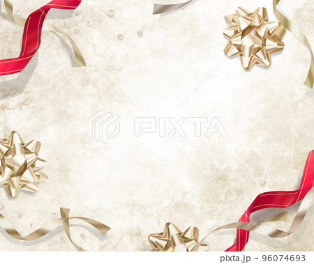 アンティークでオシャレーゴールドとワインレッドのリボンのフレーム豪華大理石背景イラスト素材 96074693