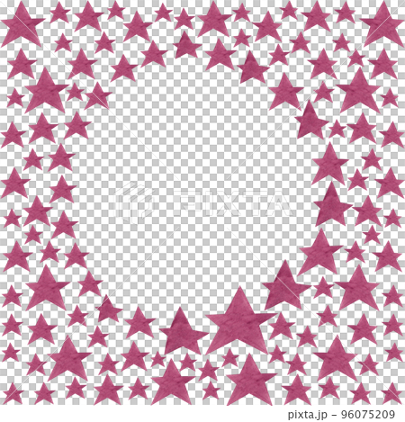 Hand drawn watercolor square frame with stars. Red five pointed stars. Design of postcards, congratulations, invitations, flyers 96075209