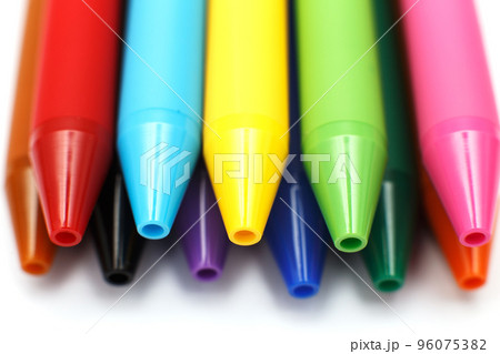 Multicolored gel pens isolated on a white background, close-up. Copy space Multicolored gel pens isolated on a white background, close-up. Copy space 96075382