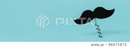 moustache corkscrew on blue background, web banner 96075873