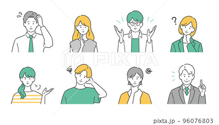 ネガティブな表情のビジネスパーソン上半身アバターセット 96076803