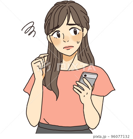 スマホを見て困り顔になったオフィスカジュアルな女性 スマホを見て困り顔になったオフィスカジュアルな女性 96077132