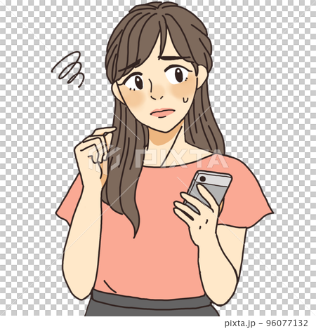 スマホを見て困り顔になったオフィスカジュアルな女性 スマホを見て困り顔になったオフィスカジュアルな女性 96077132