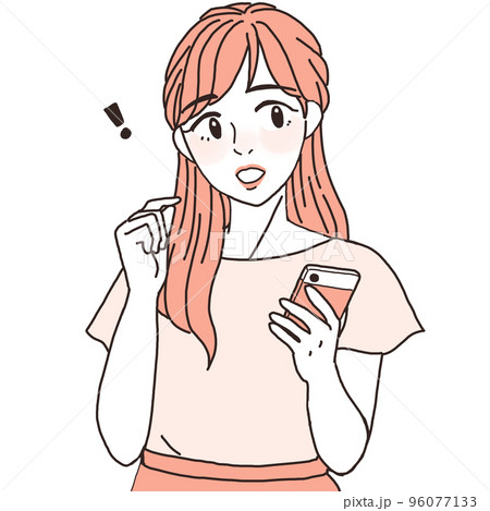スマホの通知を確認するオフィスカジュアルな女性　ワントーン 96077133