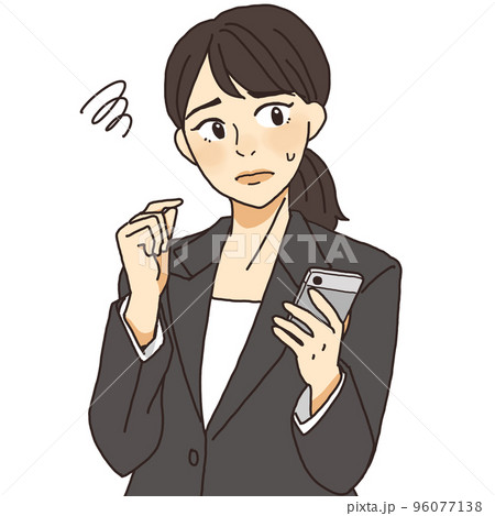 スマホを見て困り顔になったスーツの女性 96077138