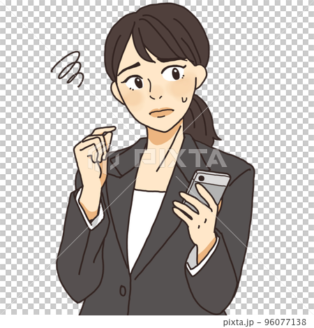 スマホを見て困り顔になったスーツの女性 96077138