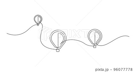 Hot air balloons flying in sky sign. Continuous one line drawing. Vector illustration. Hot air balloons flying in sky sign. Continuous one line drawing. Vector illustration. 96077778