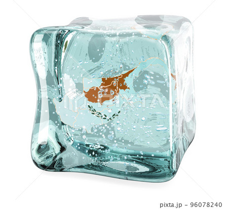 Cypriot map frozen in ice cube, 3D rendering 96078240