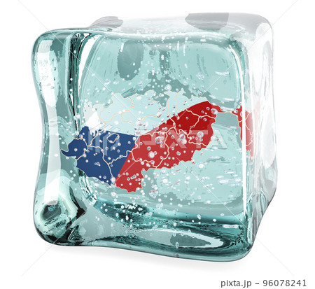 Czech map frozen in ice cube, 3D rendering Czech map frozen in ice cube, 3D rendering 96078241
