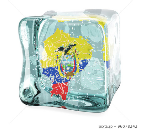 Ecuadorian map frozen in ice cube, 3D rendering 96078242