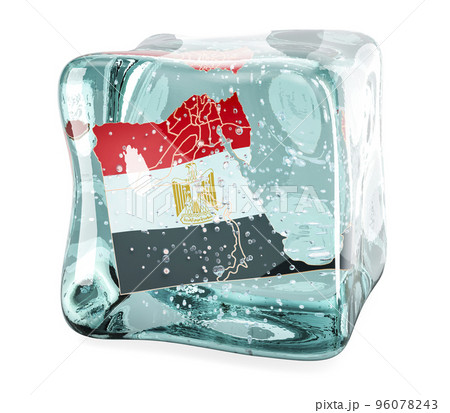 Egyptian map frozen in ice cube, 3D rendering 96078243