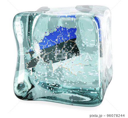 Estonian map frozen in ice cube, 3D rendering 96078244