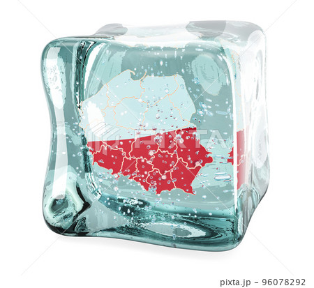 Polish map frozen in ice cube, 3D rendering 96078292