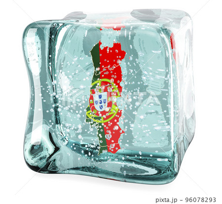 Portuguese map frozen in ice cube, 3D rendering 96078293