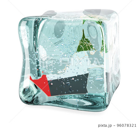 The United Arab Emirates map frozen in ice cube, 3D rendering 96078321