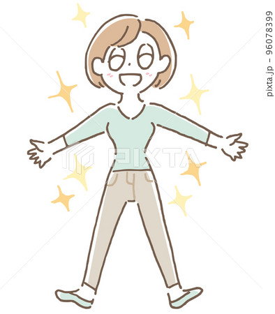 女性　全身　キラキラ　グリーン 96078399