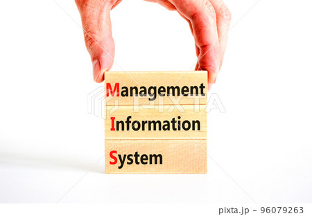 MIS management information system symbol. Concept words MIS management information system on wooden blocks on beautiful white background. Business MIS management information system concept. Copy space MIS management information system symbol. Concept words MIS management information system on wooden blocks on beautiful white background. Business MIS management information system concept. Copy space 96079263