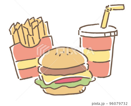 チーズバーガーセットのイラスト チーズバーガーセットのイラスト 96079732