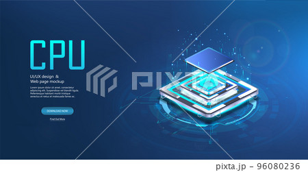 CPU computer processor in isometric view. 3D digital chip 96080236