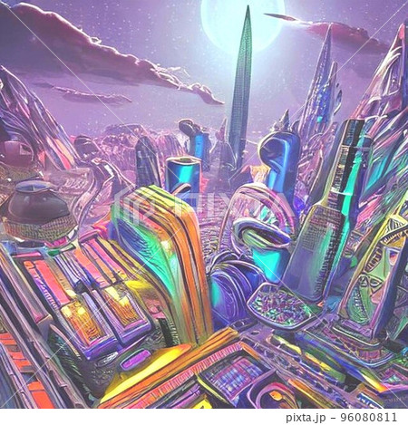 5万円です。未来宇宙都市絵画 5万円です。未来宇宙都市絵画 未来の都市の3D紫外線フラクタル。銀河系