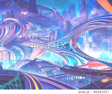 空中ハイウエイのある未来都市 96081027