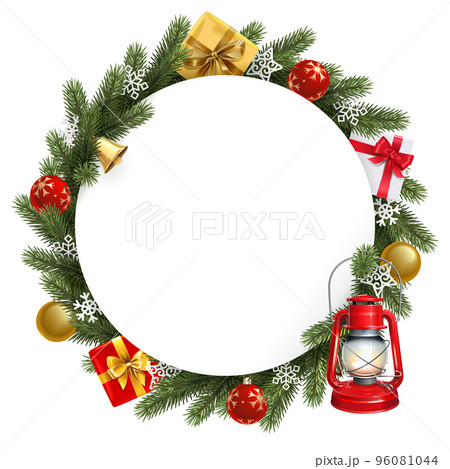 Vector Christmas Blank Round with Kerosene Lamp Vector Christmas Blank Round with Kerosene Lamp 96081044